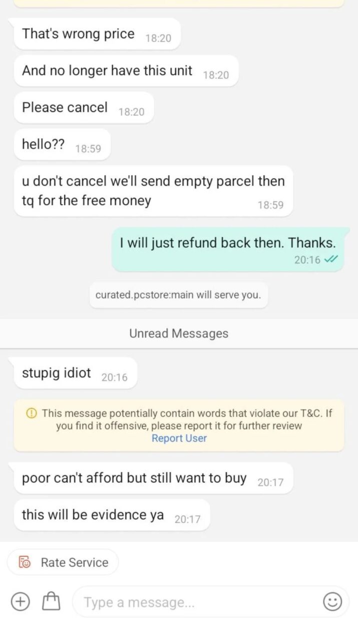 shopee seller threatens buyer