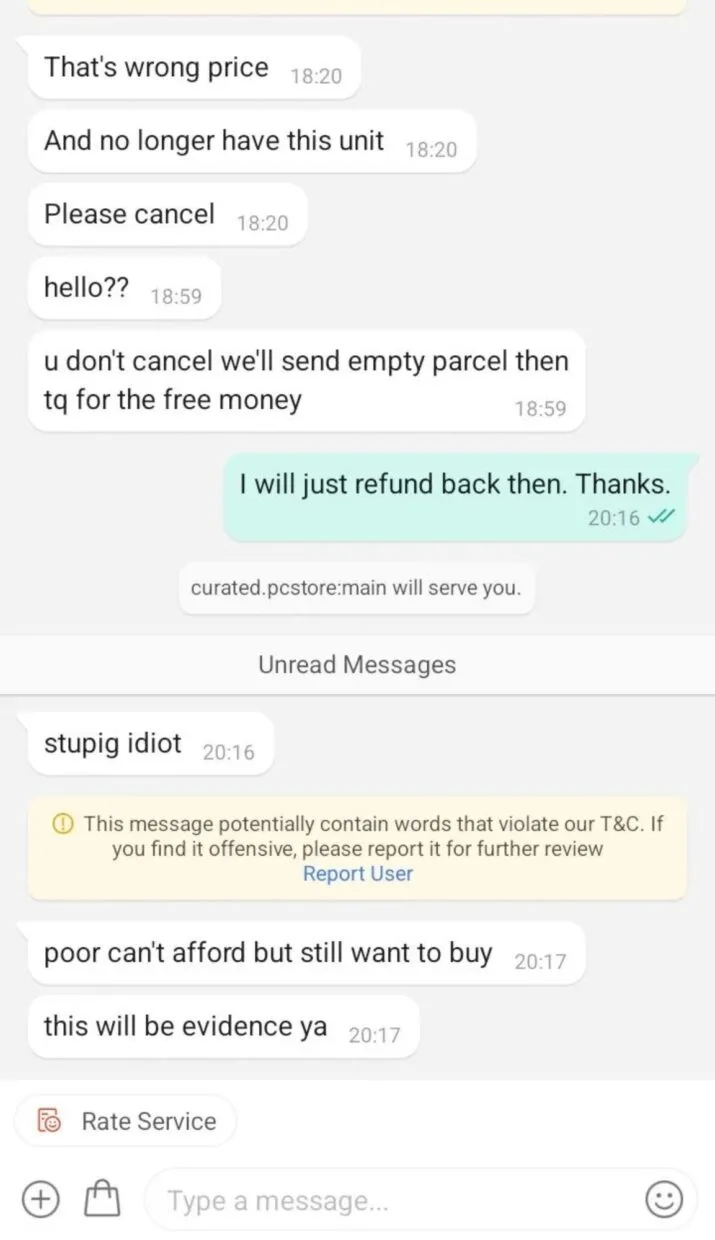 shopee seller threatens buyer