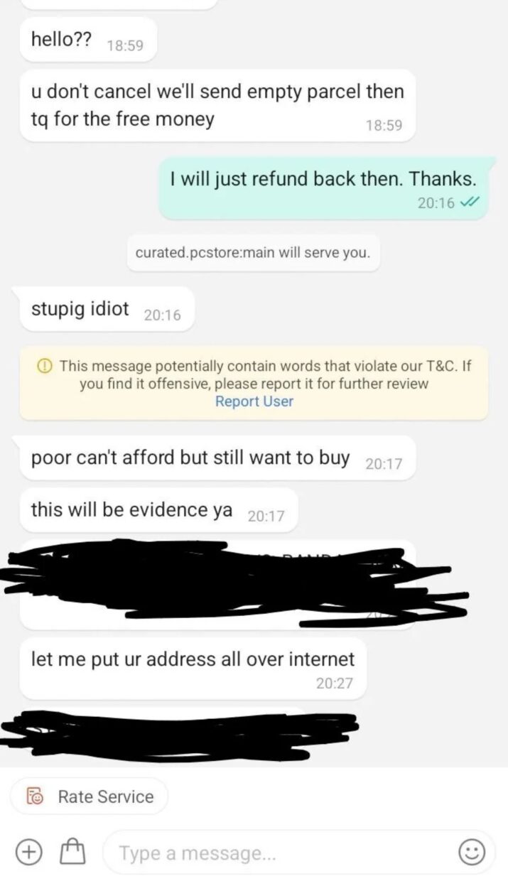 shopee seller threatens buyer
