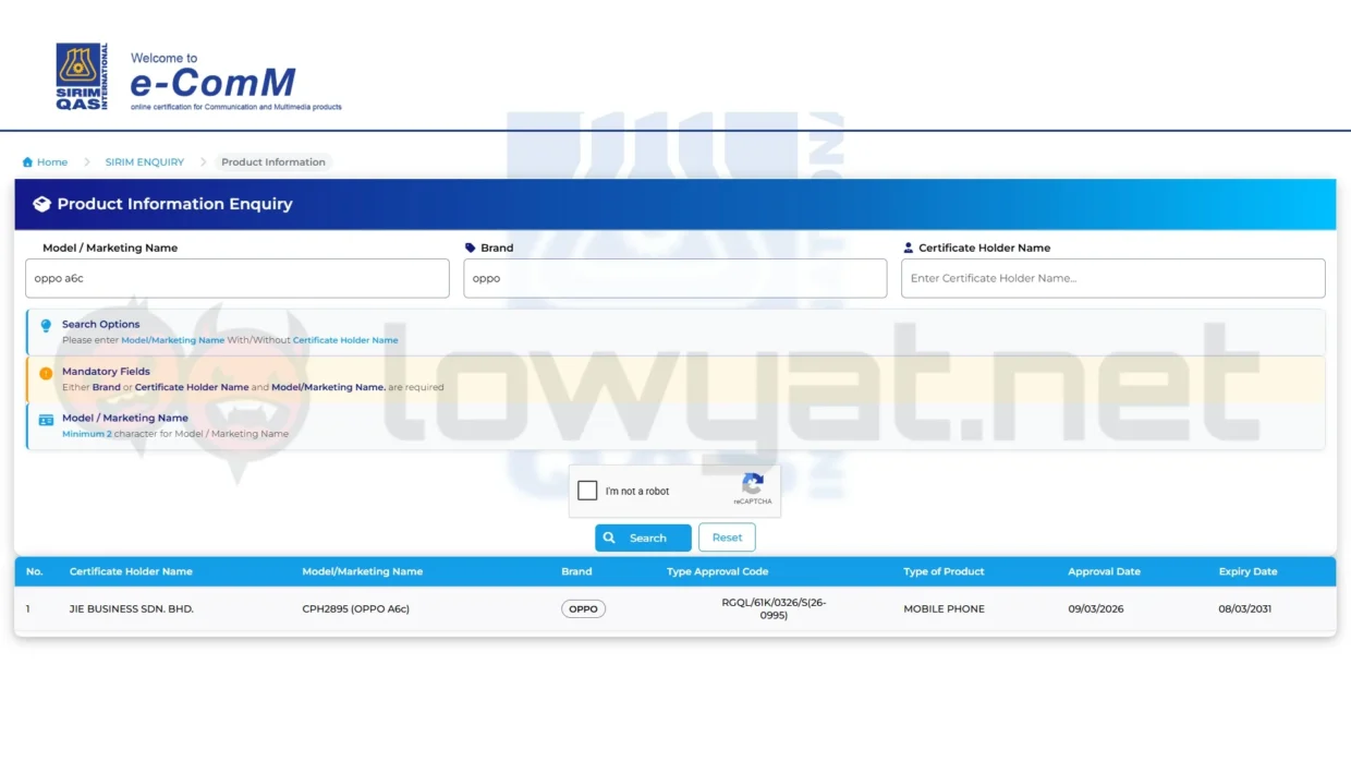 OPPO A6c Appears On SIRIM