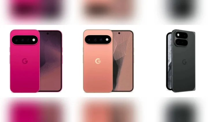 Pixel 11 “Fuchsia”, Pixel 11 Pro "Dune", and Pixel 11 Pro Fold "Midnight" (Left to right) (Image: 9to5Google)