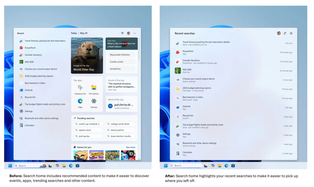 Microsoft Windows Search declutter home