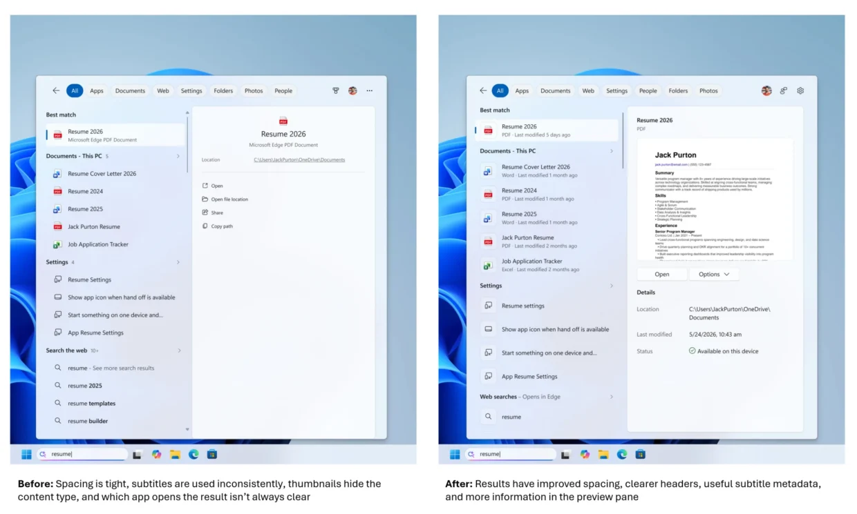 Microsoft Windows Search file metadata + preview