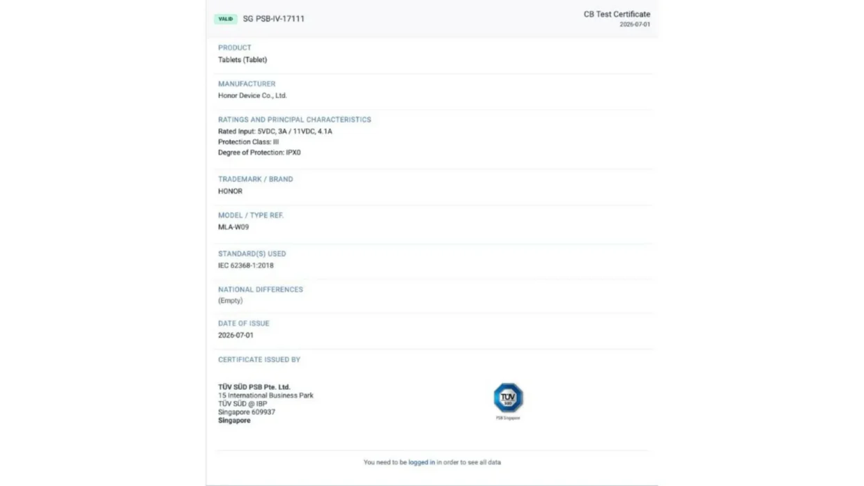 HONOR Pad 20 Pro Now Listed On SIRIM Database 3 HONOR Pad 20 Pro TÜV