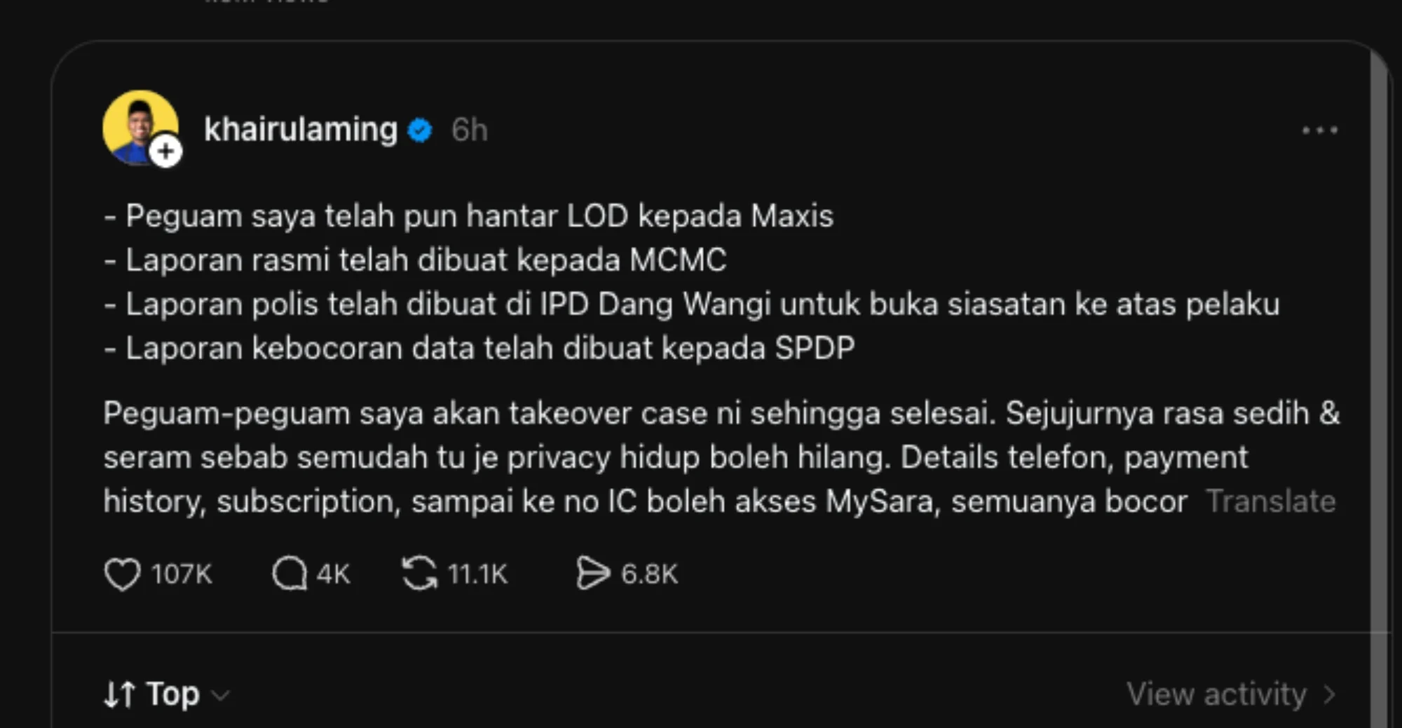 Maxis Faces Letter Of Demand From Khairul Aming Over Alleged Personal Data Leak 2 maxis khairul aming data leak