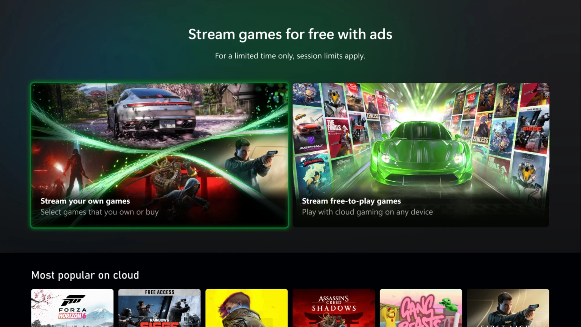 Xbox ad-supported game streaming