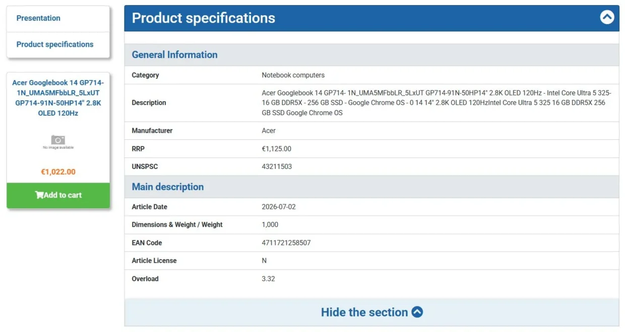 Acer Googlebook 14 To Feature Intel Panther Lake CPU And 2.8K OLED Display 2 Acer Googlebook 14 Bluetooth SIG 1