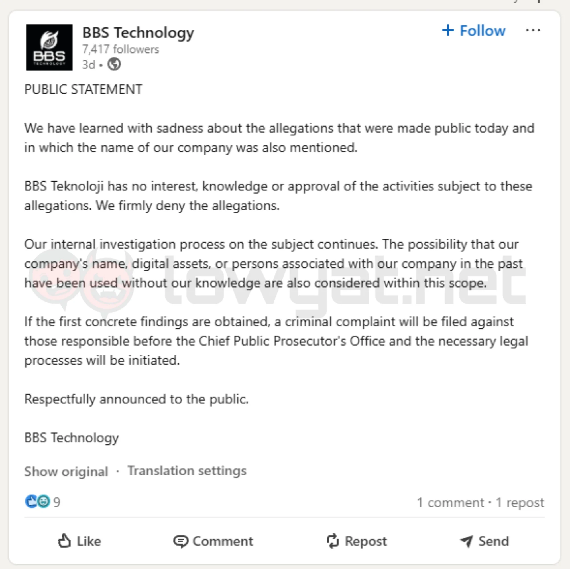 BBS Technology statement