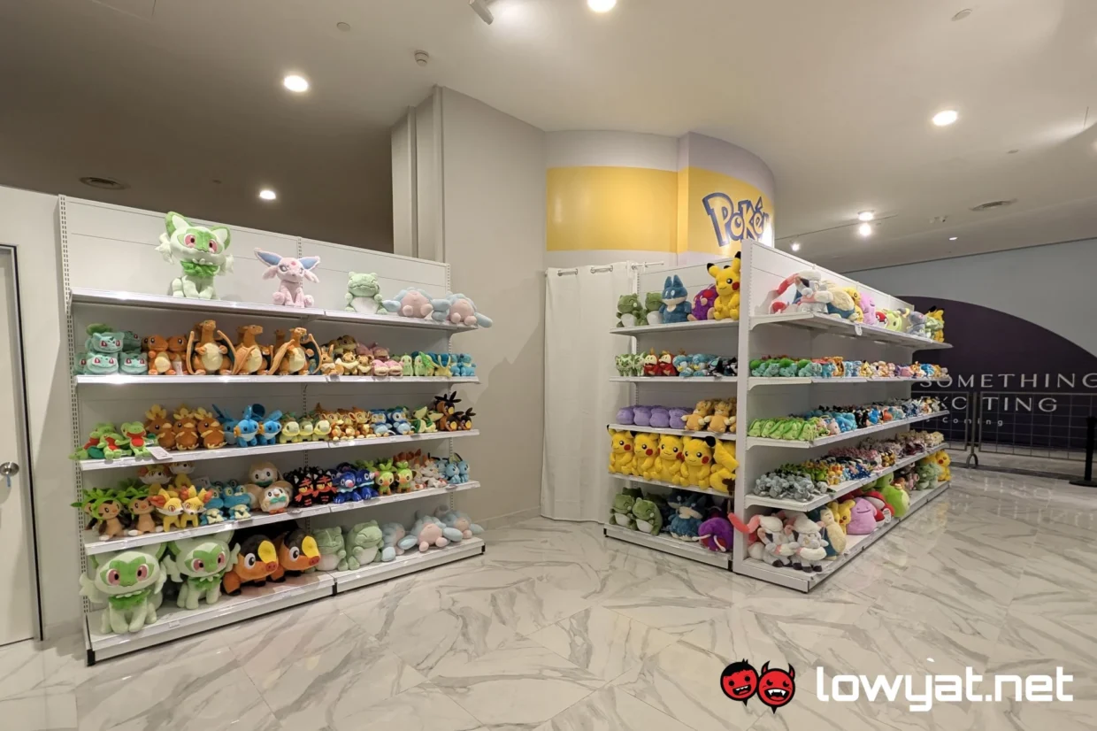 Pokemon Centre, Nintendo Pop-Up Stores Open At Ombak KLCC 7 Pokemon Centre popup plushie shelves