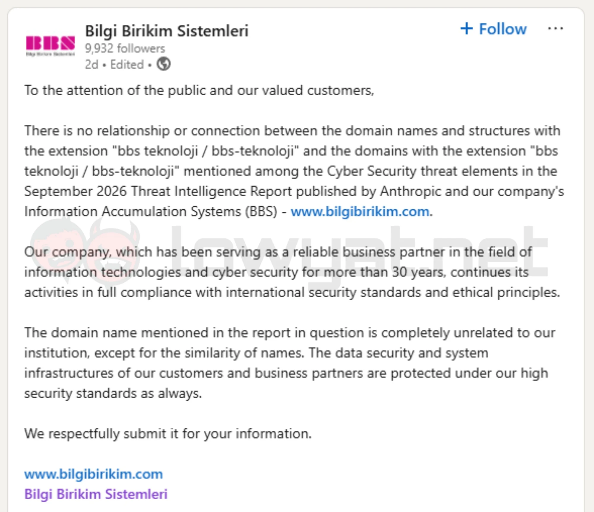bilgi birikim sistemleri bbs statement