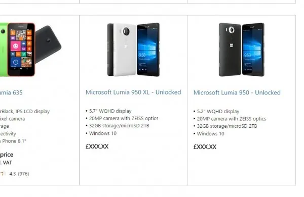 Microsoft Lumia 950 and 950 XL on Microsoft Store UK