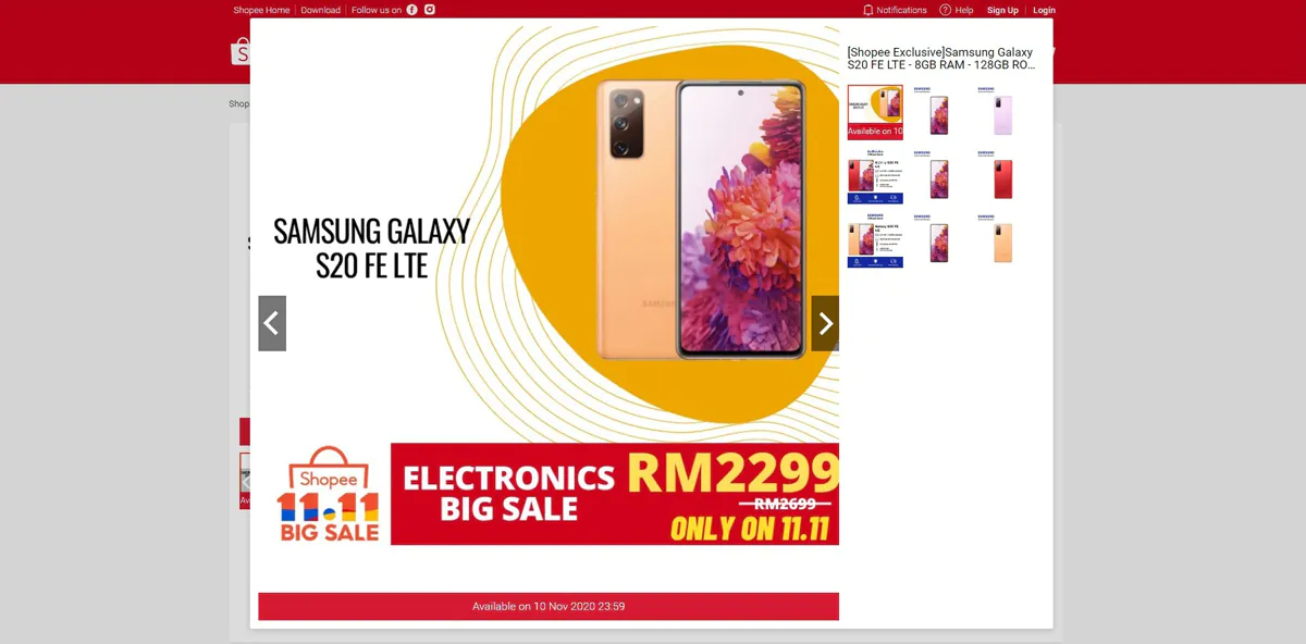 Samsung 11.11 Sale Deals Smartphones Galaxy S20 FE LTE