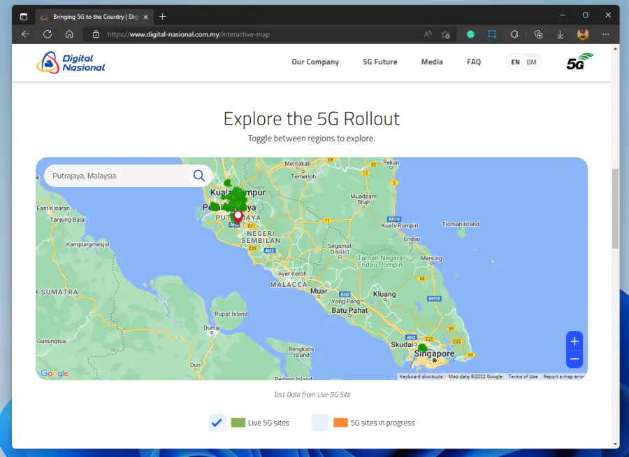 5G Coverage Malaysia on 22 June 2022