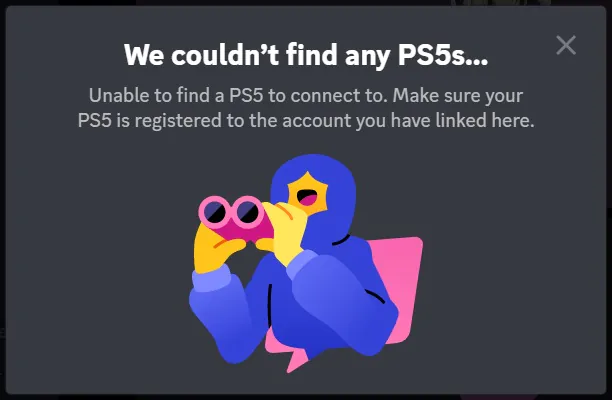 Discord audio PS5 not found