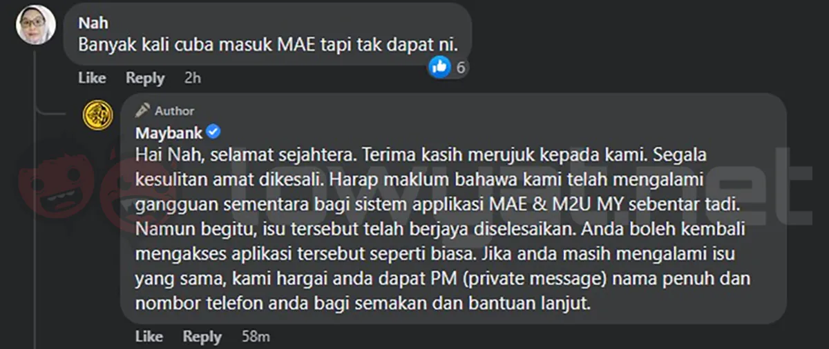 Maybank Confirms MAE Secure2u issues