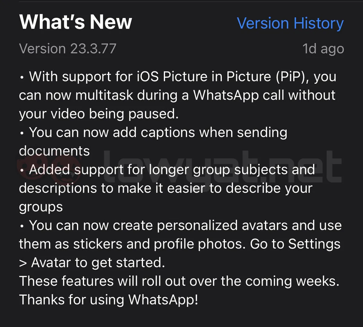 whatsapp ios picture-in-picture update