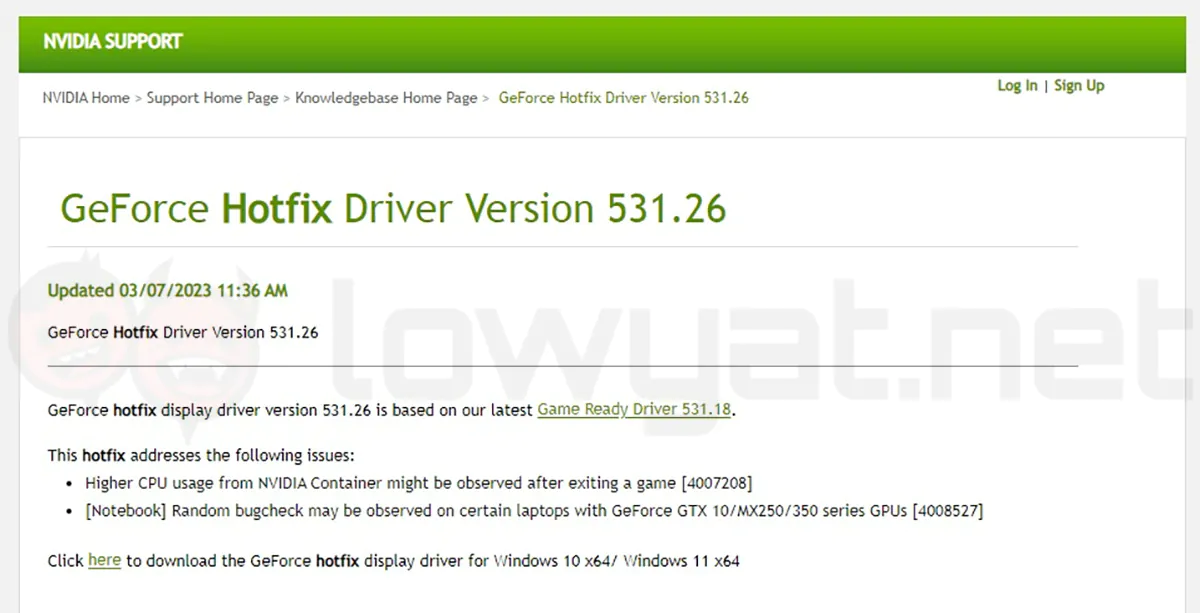 NVIDIA Game Ready Driver Hotfix Update